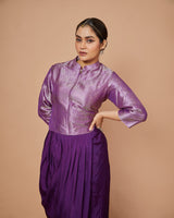 Purple Satin Drape Skirt with Silk Chevron Zari Jacket