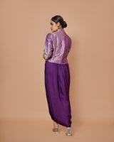 Purple Satin Drape Skirt with Silk Chevron Zari Jacket