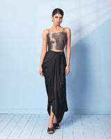 Brocade Corset Top with Satin Drape Skirt and Organza Jacket