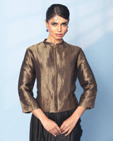 Black Brocade Short Jacket with Satin Drape Skirt