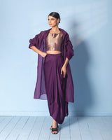 Brocade Corset Top with Satin Drape Skirt and Organza Jacket