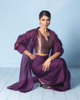 Brocade Corset Top with Satin Drape Skirt and Organza Jacket