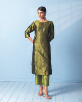Olive Green Banarasi Tanchoi Kurta with Raw Silk Pant