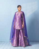 Purple Morbagh Kurta and Garara Set with Organza Scalloped Dupatta