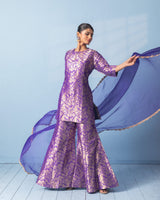 Purple Morbagh Kurta and Garara Set with Organza Scalloped Dupatta
