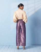 Purple Brocade Trouser with Ivory Shirt with Sleeve Detail