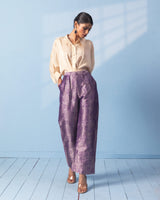 Purple Brocade Trouser with Ivory Shirt with Sleeve Detail