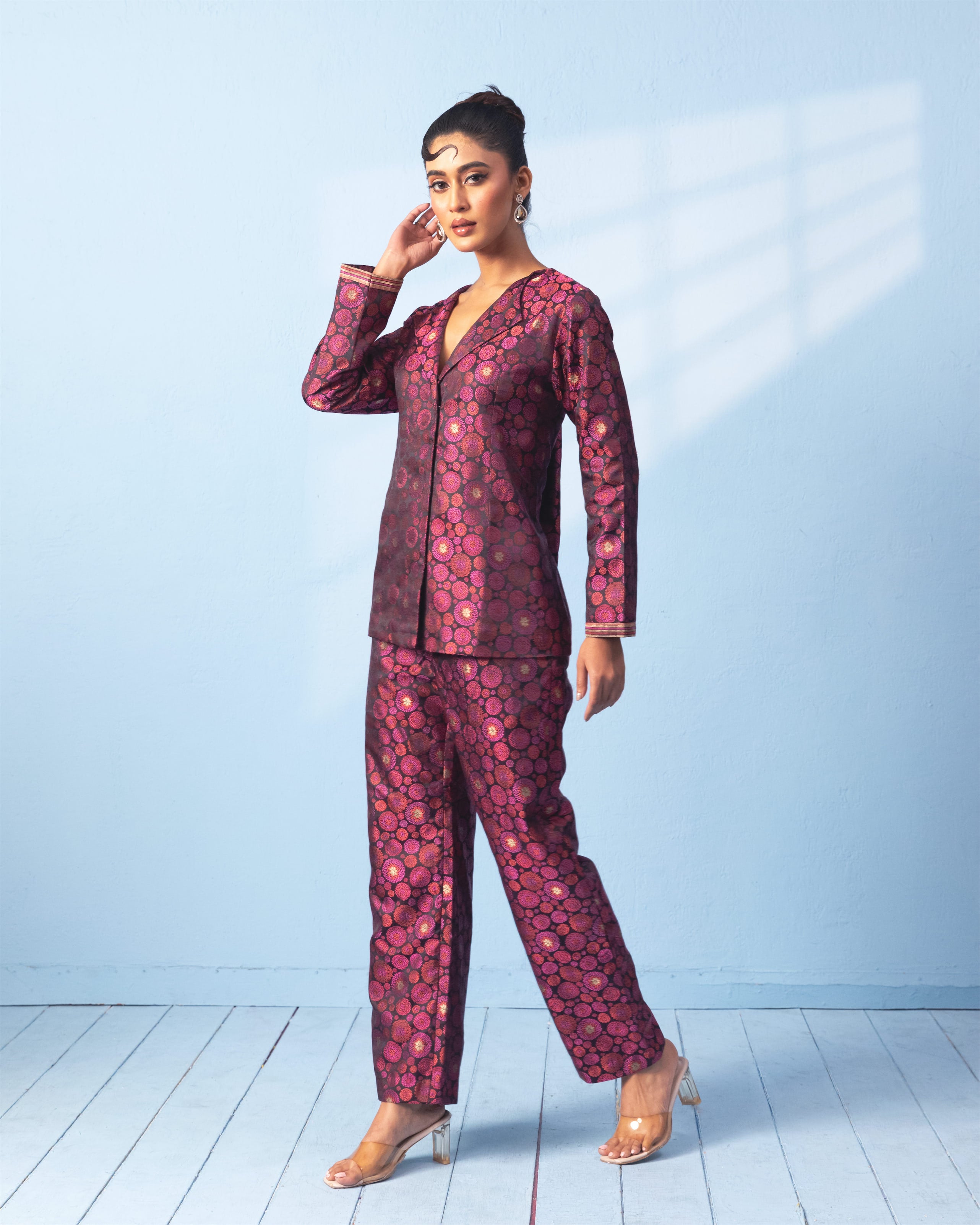 Multi-Hued Tanchoi Blazer and Trouser Set