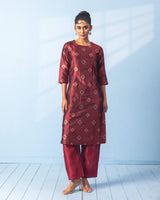 Maroon Tanchoi Kurta with Raw Silk Pant Set