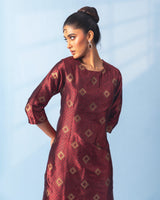 Maroon Tanchoi Kurta with Raw Silk Pant Set