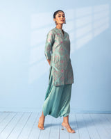 Sage Green Short Kurta with Satin Dhoti Set
