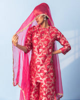 Red Banarasi Sharara Set with Organza Dupatta