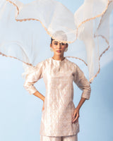 Ivory Banarasi Sharara Set with Red Meenakari and Organza Dupatta