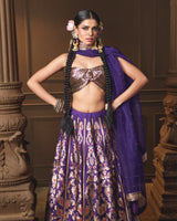 Purple Silk Lehenga with Red Meenakari, Jaal Blouse & Zardosi Organza Dupatta