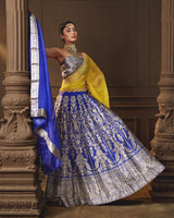 Blue Banarsi Silk Lehenga with Jaal Blouse & Double Dupatta