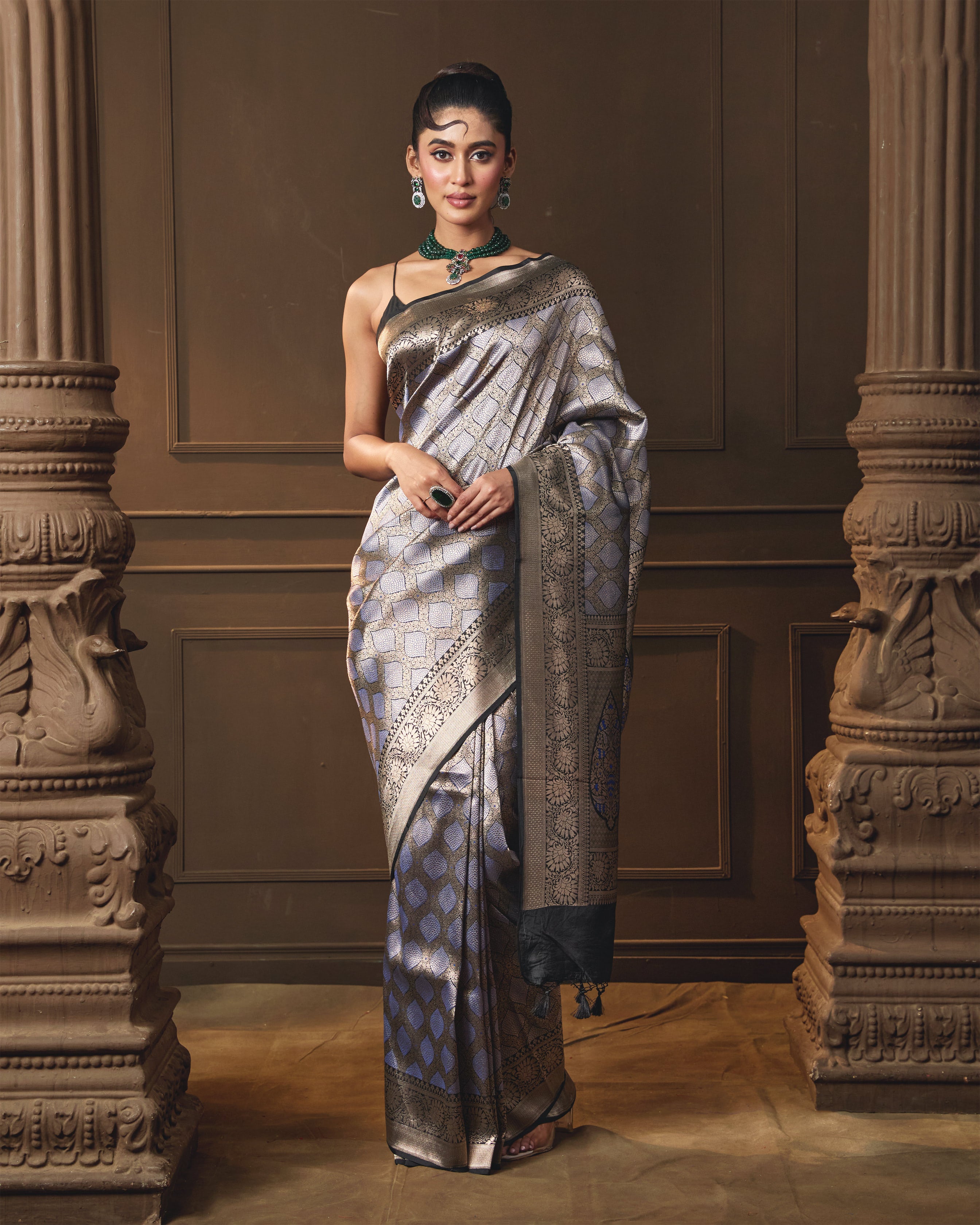 Black Brocade Saree with Silver & Gold Zari