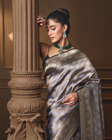 Black Brocade Saree with Silver & Gold Zari