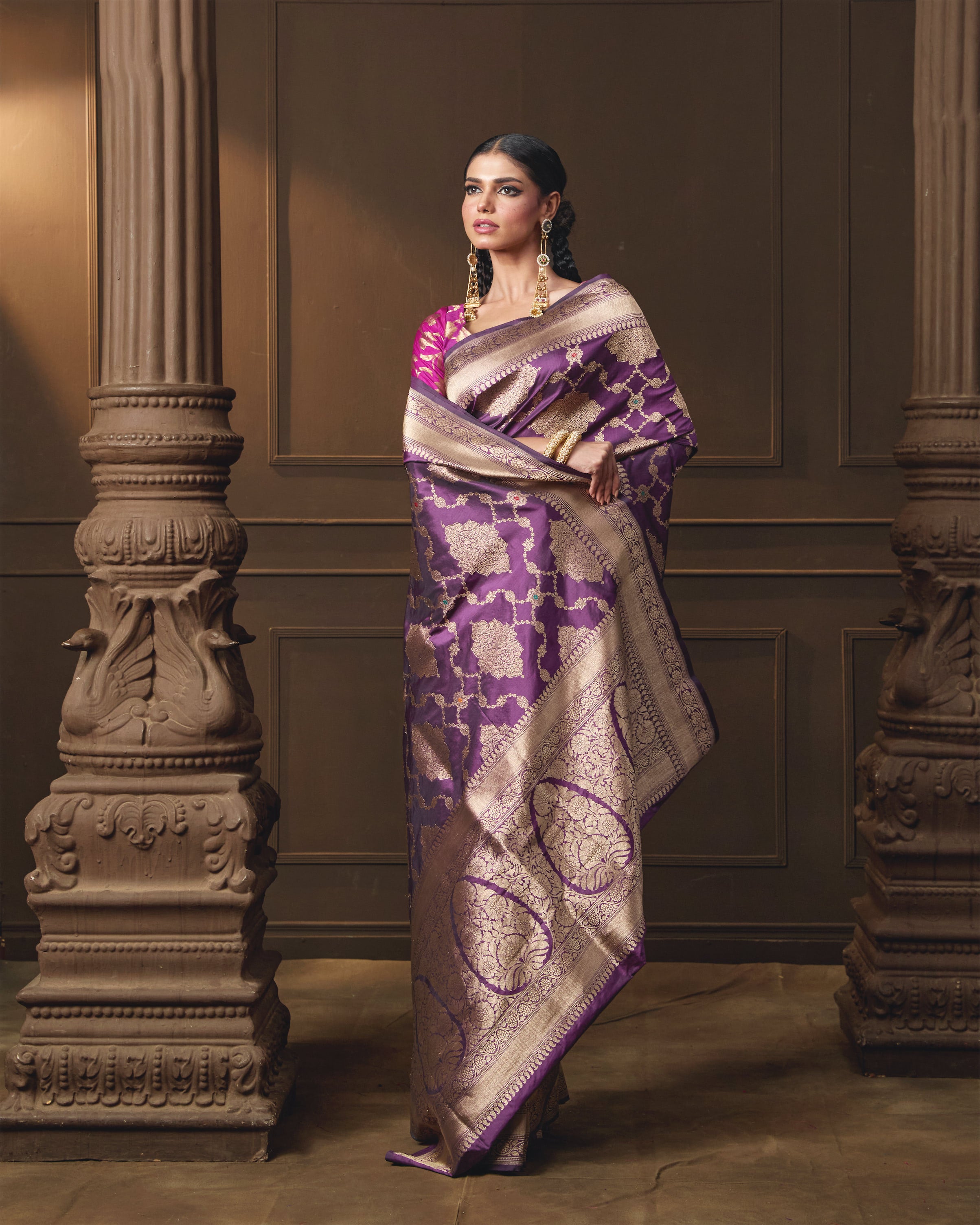 Purple Banarasi Kadua Saree with Meena & Running Blouse