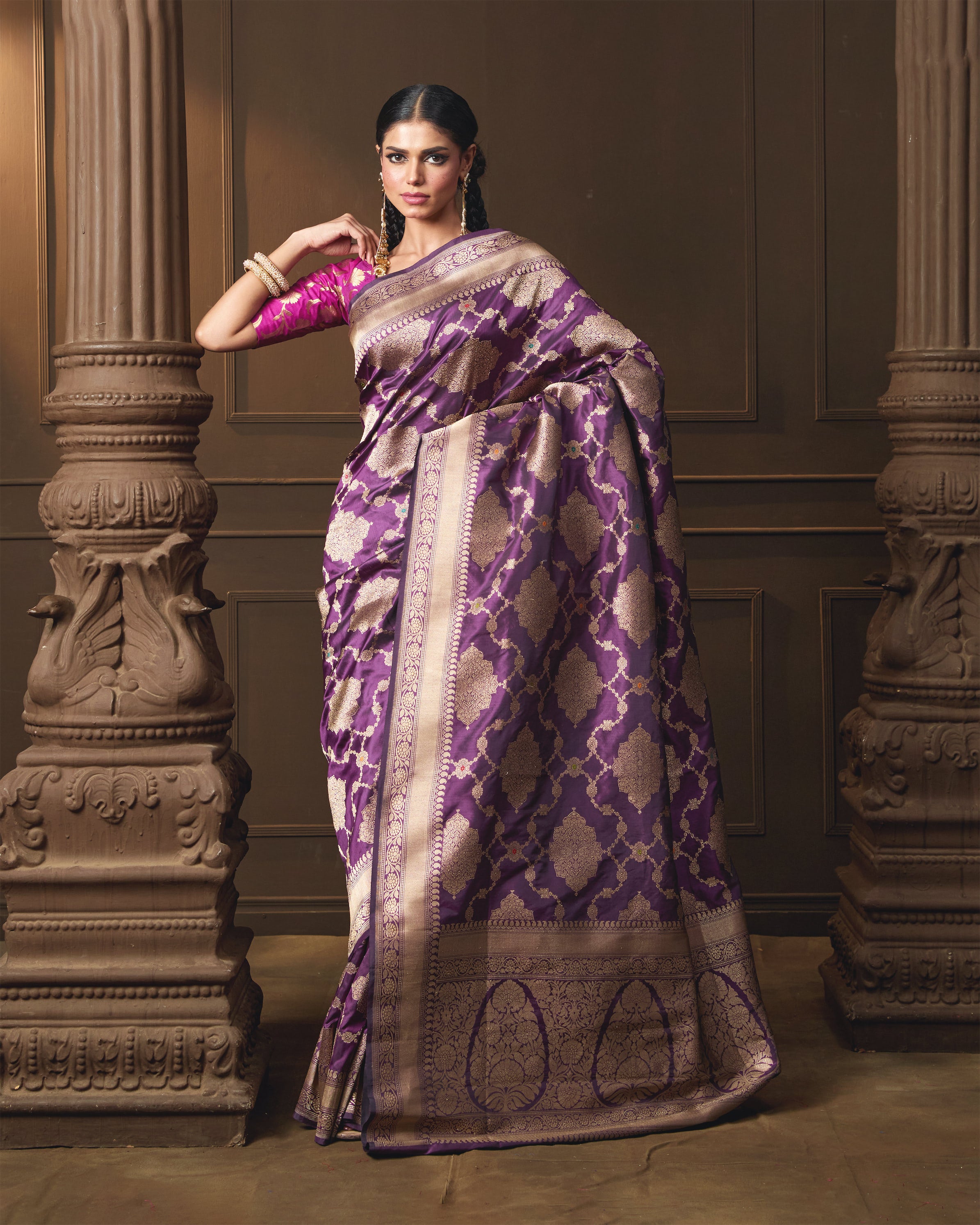 Purple Banarasi Kadua Saree with Meena & Running Blouse