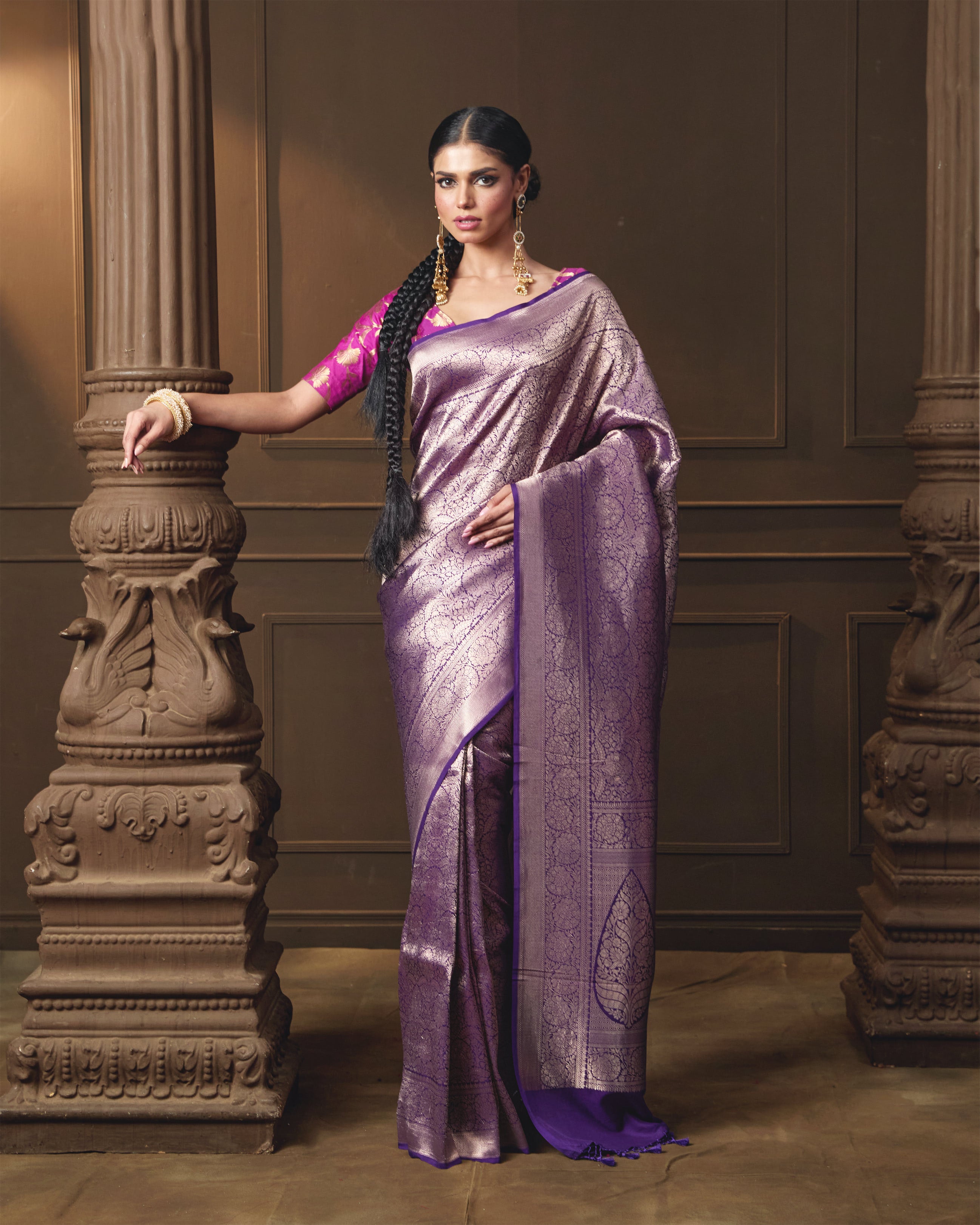 Purple Brocade Silk Saree
