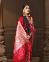 Red Banarasi Silk Shikargah Saree with Running Blouse