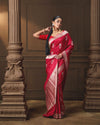 Red Banarasi Silk Kadua Saree with Silver & Gold Zari Motifs