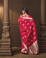 Red Banarasi Silk Kadua Saree with Silver & Gold Zari Motifs