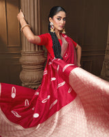 Red Banarasi Silk Kadua Saree with Silver & Gold Zari Motifs