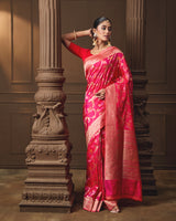 Pink Banarasi Silk Saree with Intricate Jaal& Multi Meena Weave