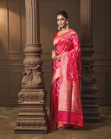 Pink Banarasi Silk Saree with Intricate Jaal& Multi Meena Weave