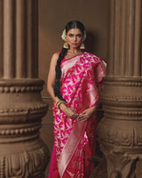 Pink Banarasi Silk Saree with Intricate Jaal Weave