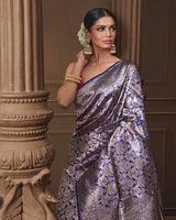 Royal Blue Banarasi Silk Saree with Rich Jaal Weave and Maroon Meena