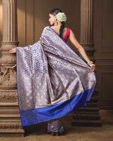 Royal Blue Banarasi Silk Saree with Rich Jaal Weave and Maroon Meena