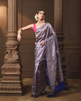 Royal Blue Banarasi Silk Saree with Rich Jaal Weave and Maroon Meena