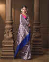 Royal Blue Banarasi Silk Saree with Rich Jaal Weave and Maroon Meena