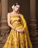 Yellow Lehenga with Meenakari, Organza Dupatta & Jaal Blouse Piece