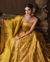 Yellow Lehenga with Meenakari, Organza Dupatta & Jaal Blouse Piece
