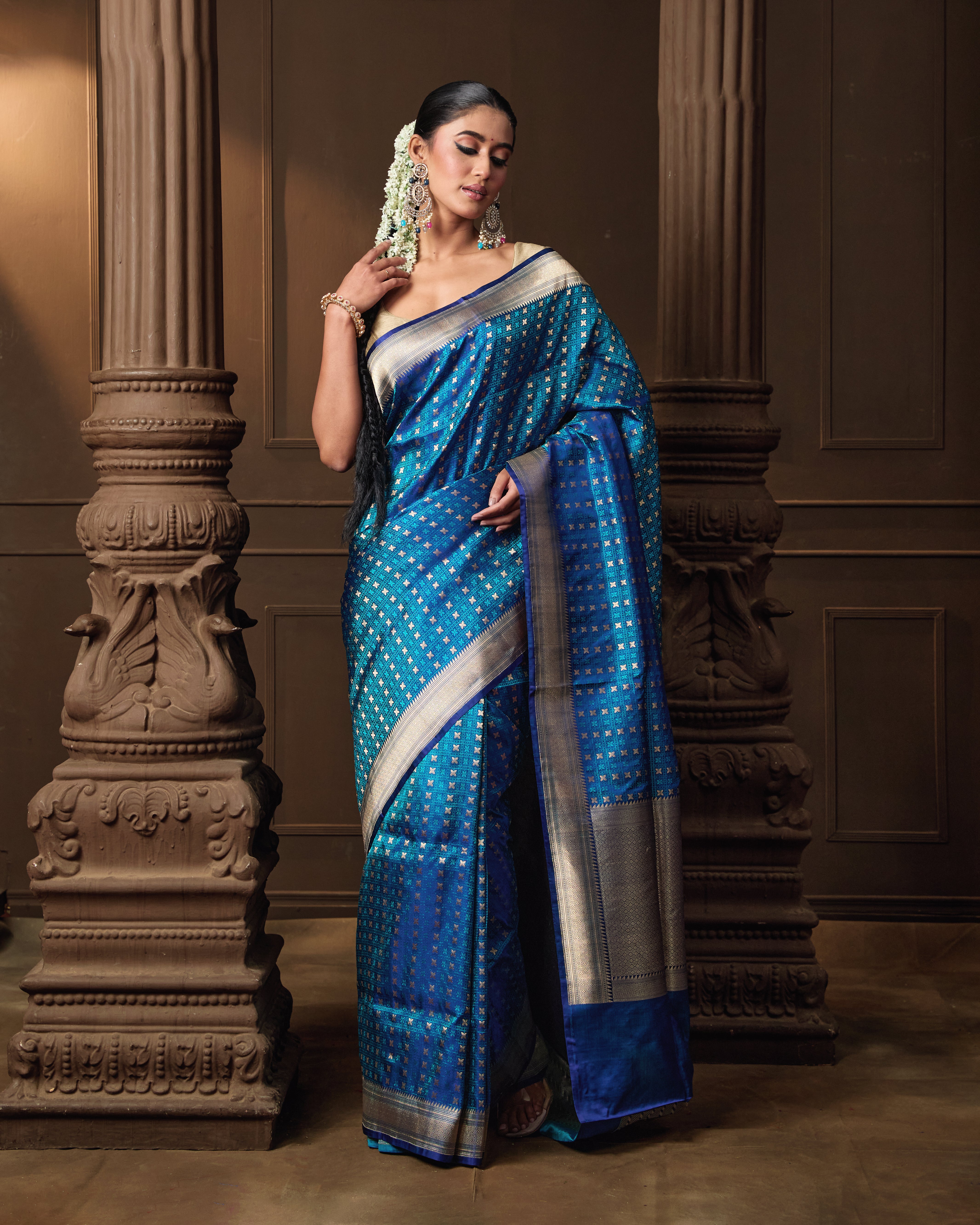 Blue Tanchoi and Zari Banarasi Silk Saree with Running Blouse