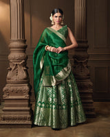 Green Summer Silk Lehenga with Banarasi Kora Dupatta & Jaal Blouse Piece