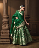 Green Summer Silk Lehenga with Banarasi Kora Dupatta & Jaal Blouse Piece