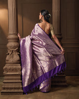 Purple Brocade Banarasi Silk Saree with Running Blouse