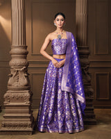 Purple Gold & Silver Zari Silk Lehenga with Banarasi Kora Dupatta & Jaal Blouse Piece