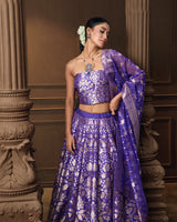 Purple Gold & Silver Zari Silk Lehenga with Banarasi Kora Dupatta & Jaal Blouse Piece