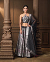 Black Silver Zari Silk Lehenga with Organza Dupatta & Jaal Blouse