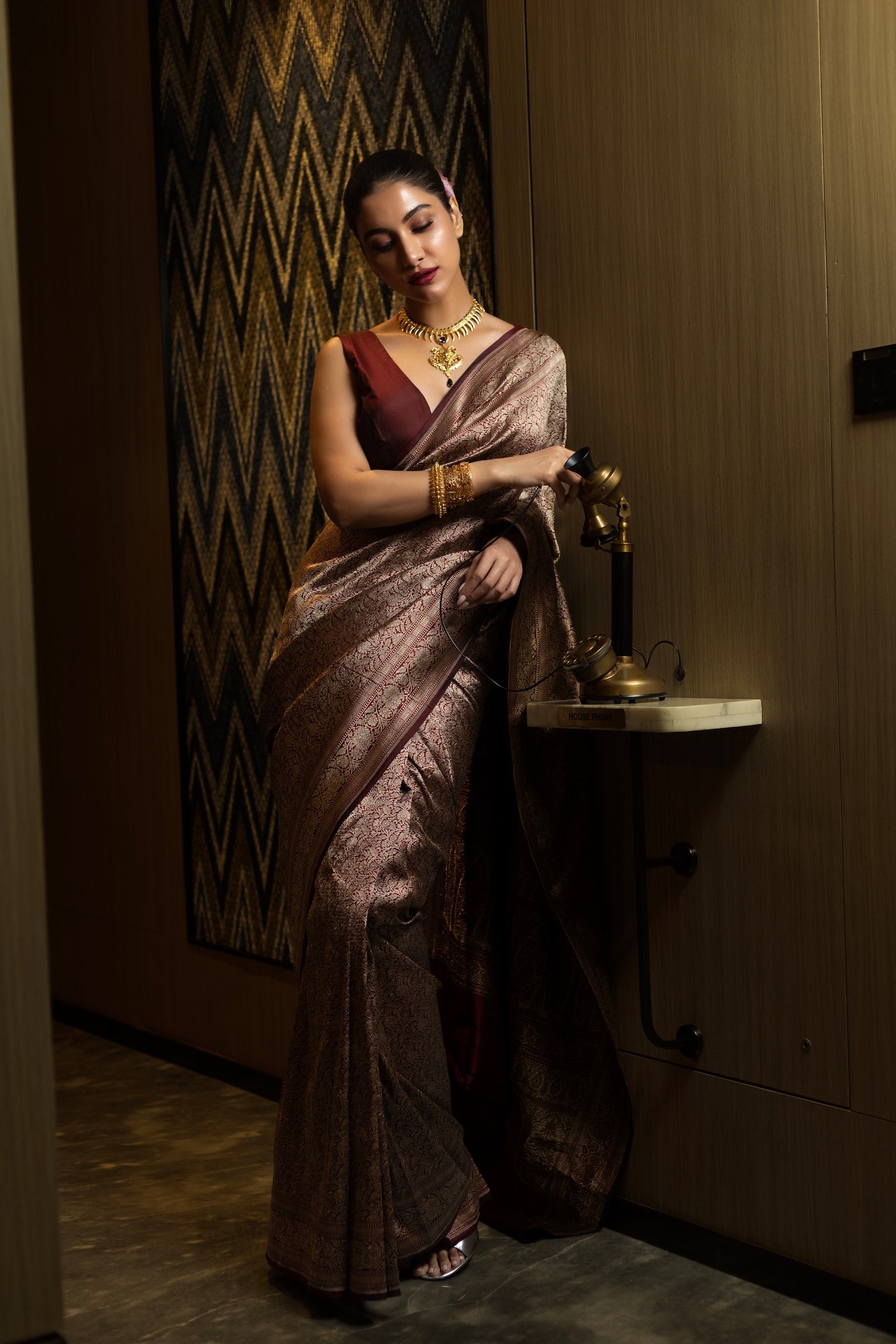 Rukmini Maitra in Brown Brocade Silk Saree