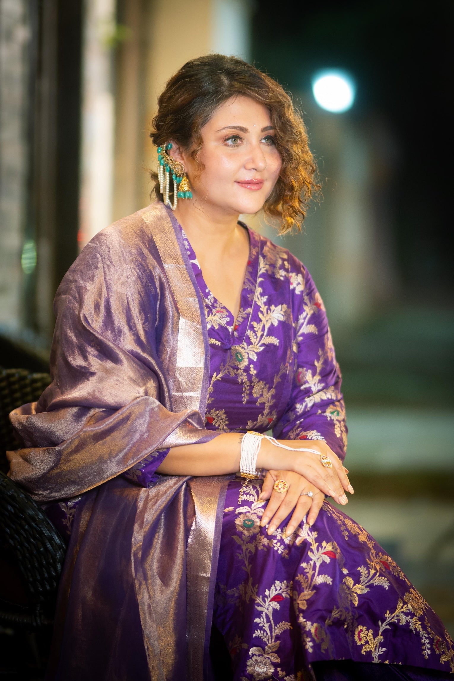 Swastika Mukherjee in Purple Banarsi Silk Kurta Set