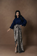 Brocade Draped Skirt with Silk Shirt