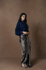 Brocade Draped Skirt with Silk Shirt