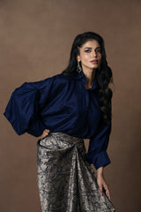 Brocade Draped Skirt with Silk Shirt