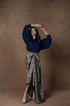 Brocade Draped Skirt with Silk Shirt